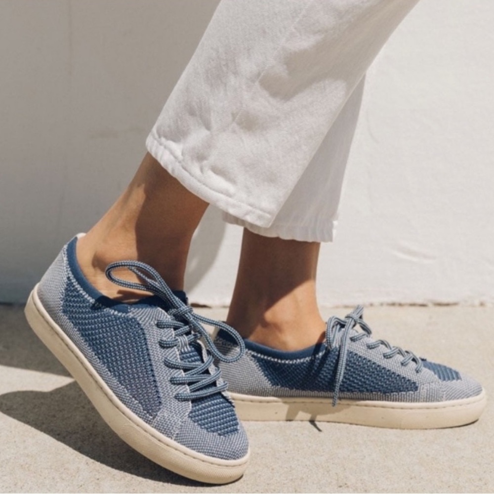 Soludos NEW Ashore Eco Knit Sneaker Navy Blue White Women’s Size US 6.5